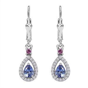 Tanzanite & Multi Gemstone 1.00 ctw Drop Earrings in Rhodium o/Sterling Silver
